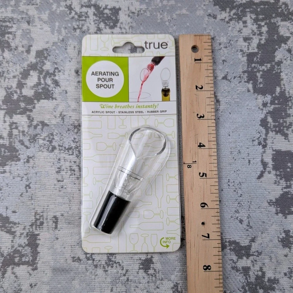 True Aerating Wine Pour Spout Clear Acrylic Stainless Steel Rubber‎ Grip NEW